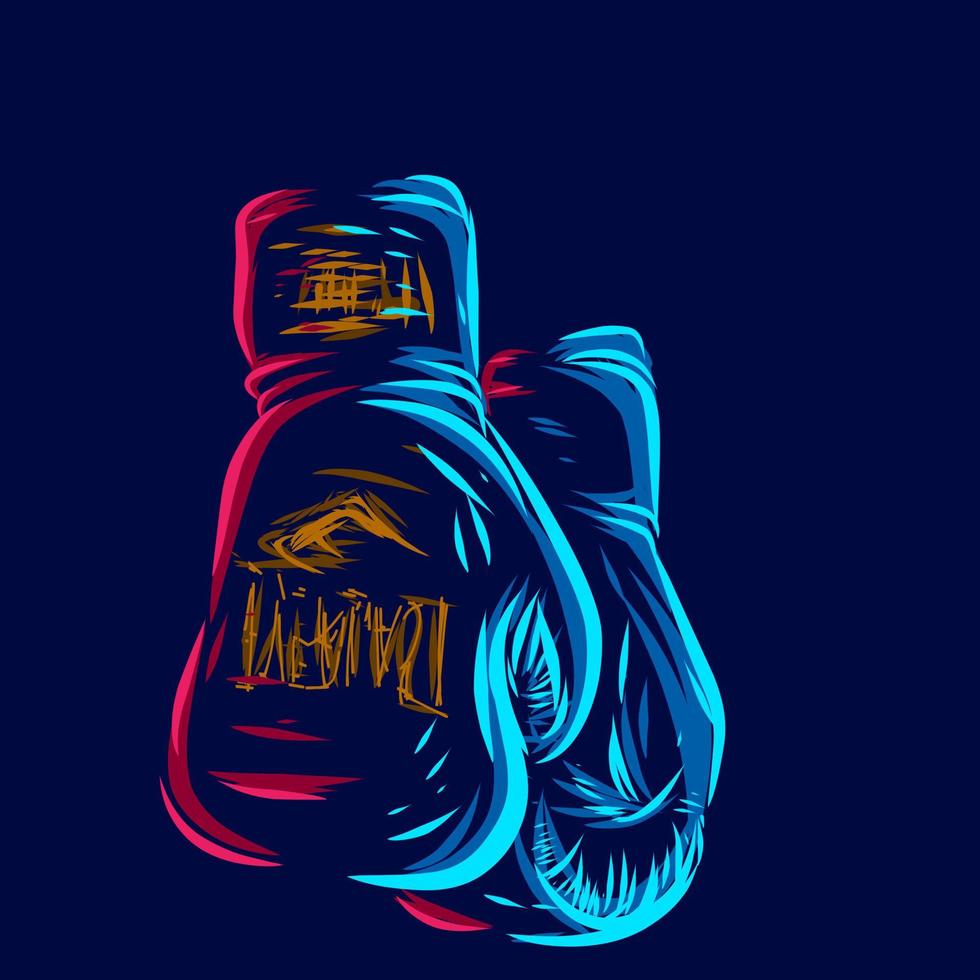 gants de boxe ligne pop art potrait logo design coloré avec un fond sombre. illustration vectorielle abstraite. fond noir isolé pour t-shirt vecteur