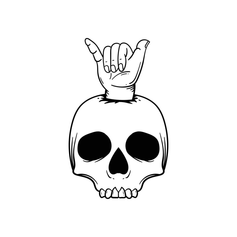crâne dessiné à la main main doodle illustration pour affiche d'autocollants de tatouage etc vecteur