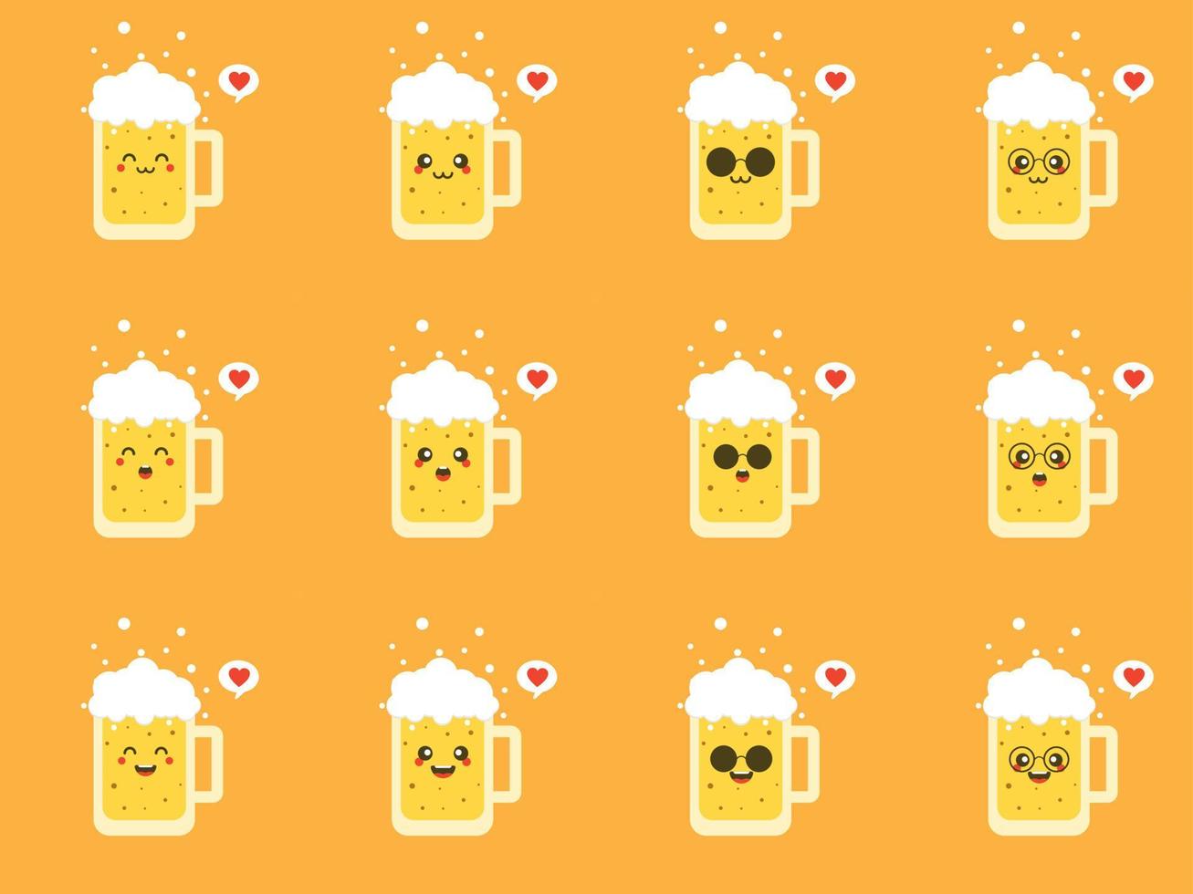 illustration vectorielle de conception plate de bière mignonne et kawaii. personnage de verre à bière drôle avec emoji humain souriant, illustration de vecteur de dessin animé isolé sur fond de couleur. mascottes mignonnes et rigolotes
