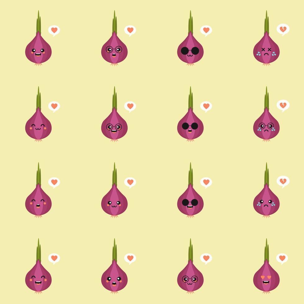 illustration de mascotte d'oignon mignon et kawaii avec expression de caractère isolée sur fond de couleur. style design plat pour la marque de votre mascotte. emoji de site Web vecteur