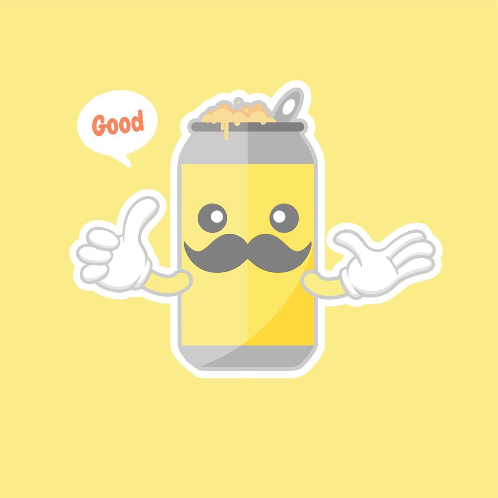 canettes de soda de dessin animé mignon et kawaii. mignon joli visage emoji émoticône, sourire, heureux. cola froid et soda. sucré mais riche en calories. vecteur