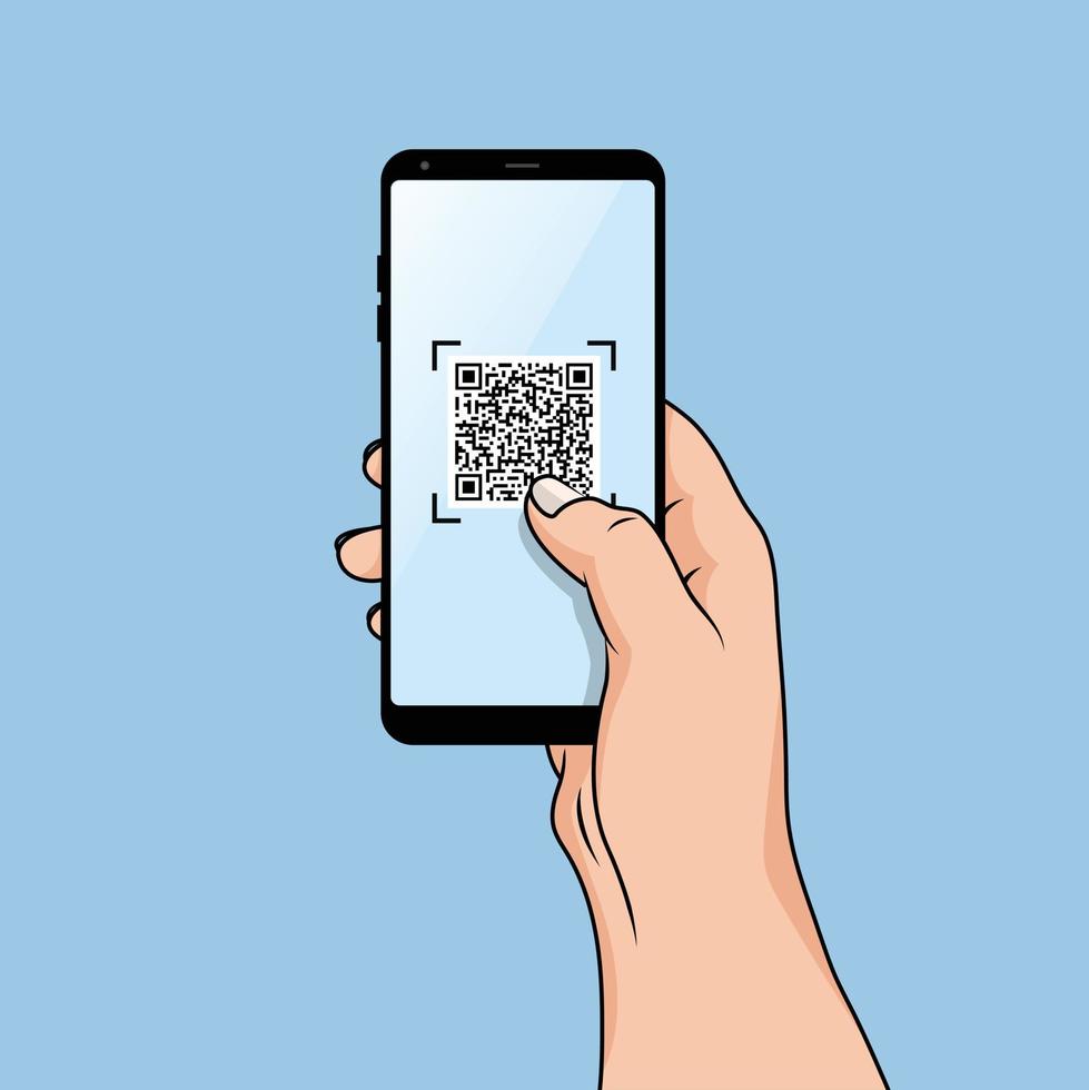 concept d'illustration vectorielle de balayage de code qr, les gens utilisent un smartphone et scannent le code qr vecteur