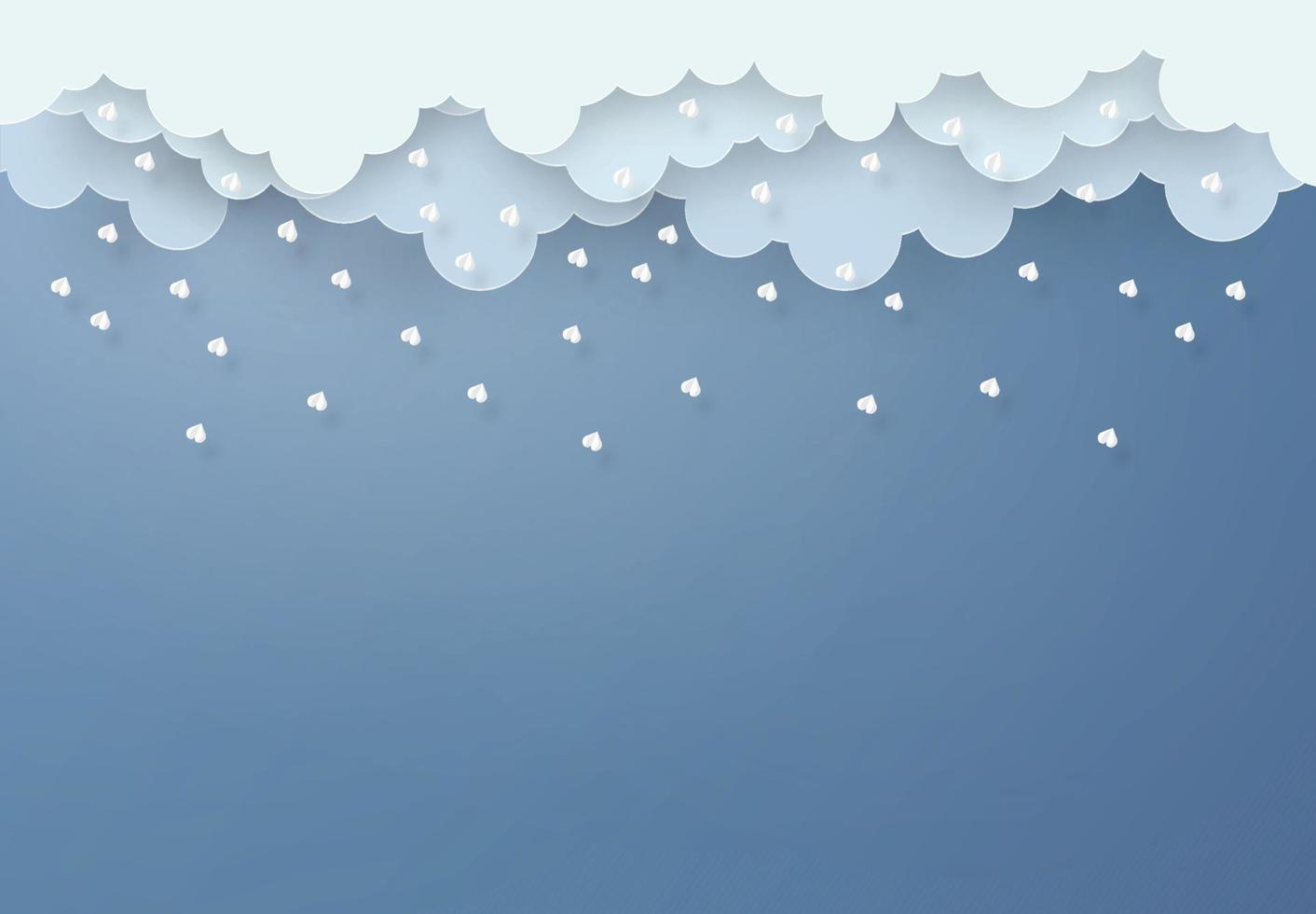 style de conception d'art papier le concept est la saison des pluies, les nuages et la pluie sur fond sombre, illustration d'élément de conception vectorielle vecteur