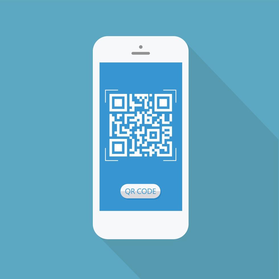 conception flash avec ombre portée le téléphone intelligent avec code qr à l'écran. le concept est l'analyse du code qr sur le téléphone intelligent, l'illustration de l'élément de conception vectorielle vecteur