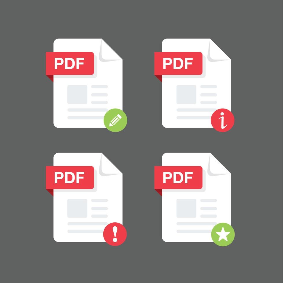 conception à plat avec fichiers pdf télécharger le document, l'icône, le jeu de symboles, l'illustration de l'élément de conception vectorielle vecteur