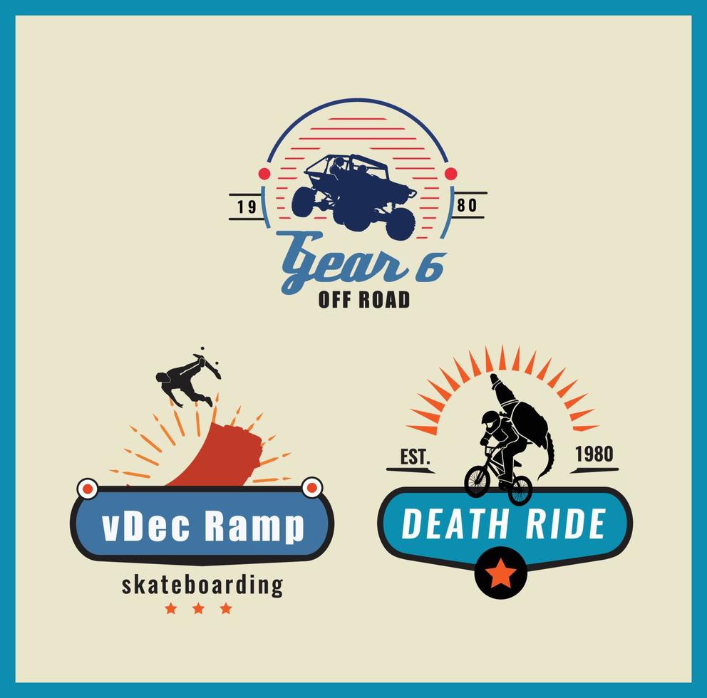 modèles de logo de sport extrême pour planche à roulettes hors route et vélo extrême vecteur
