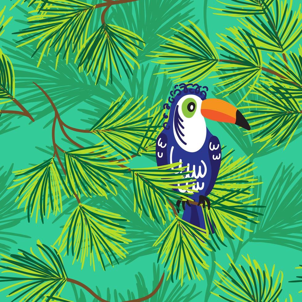 le toucan est assis sur une branche dans la jungle forestière. jungle tropicale impénétrable. vecteur