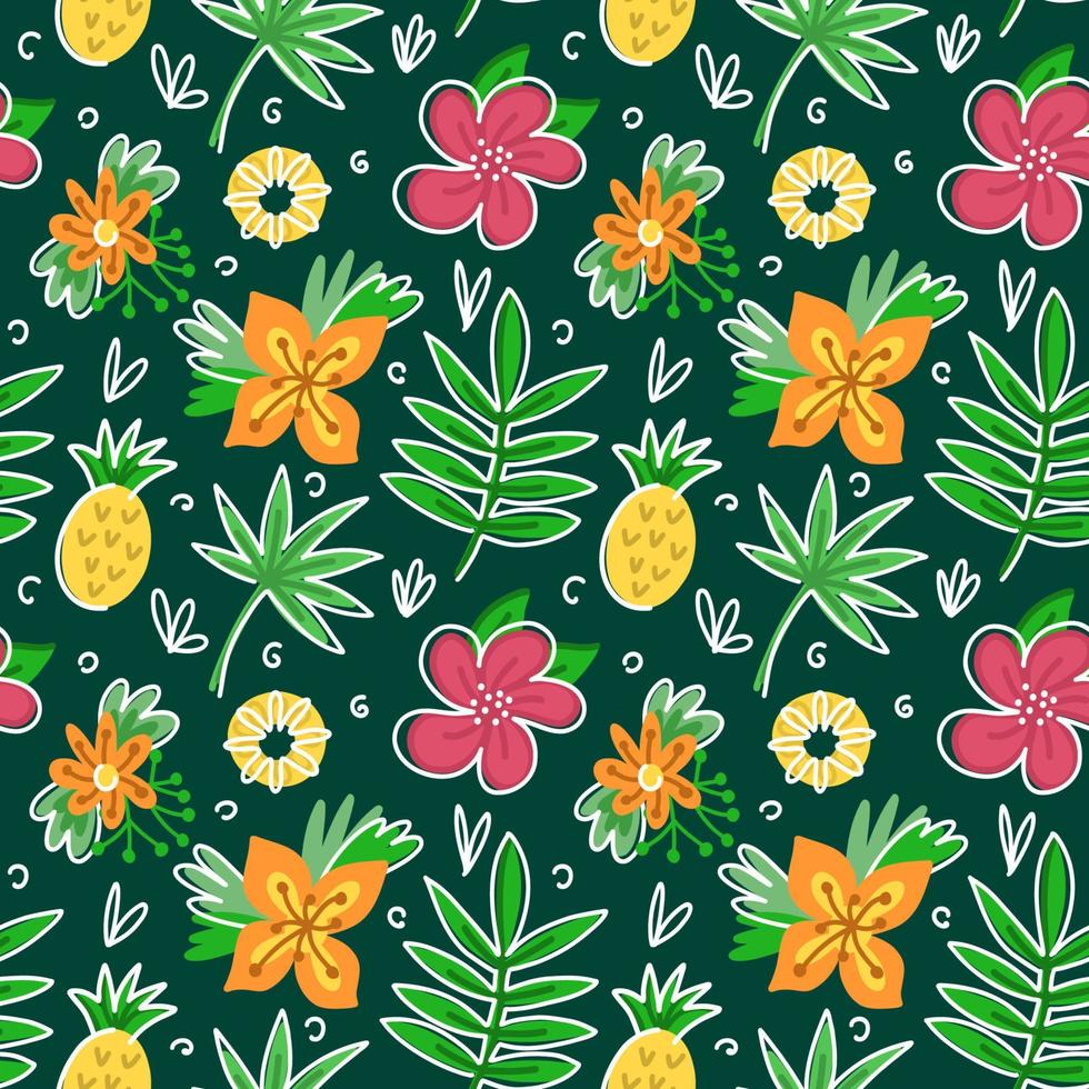 modèle sans couture d'été avec des fleurs tropicales et des ananas vecteur