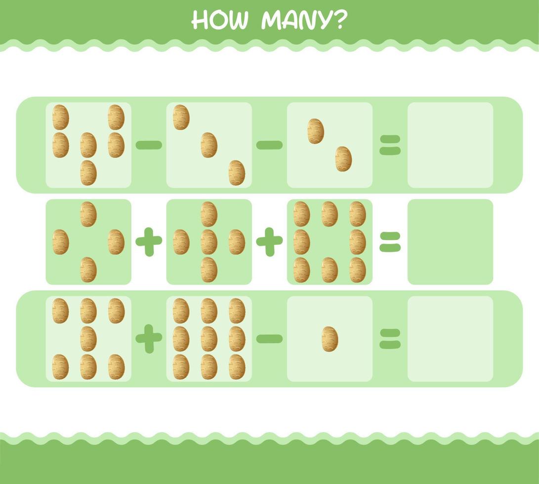 combien de pommes de terre de bande dessinée. jeu de comptage. jeu éducatif pour les enfants d'âge préscolaire et les tout-petits vecteur