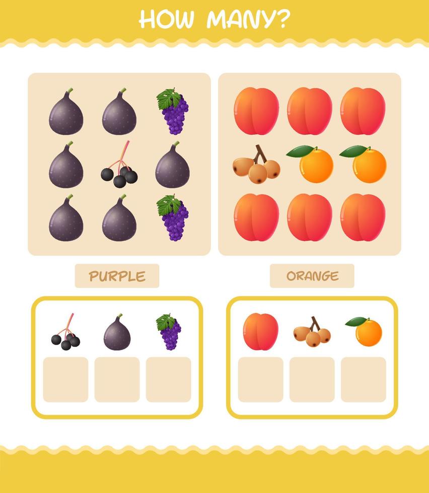 combien de fruits de dessin animé. jeu de comptage. jeu éducatif pour les enfants d'âge préscolaire et les tout-petits vecteur