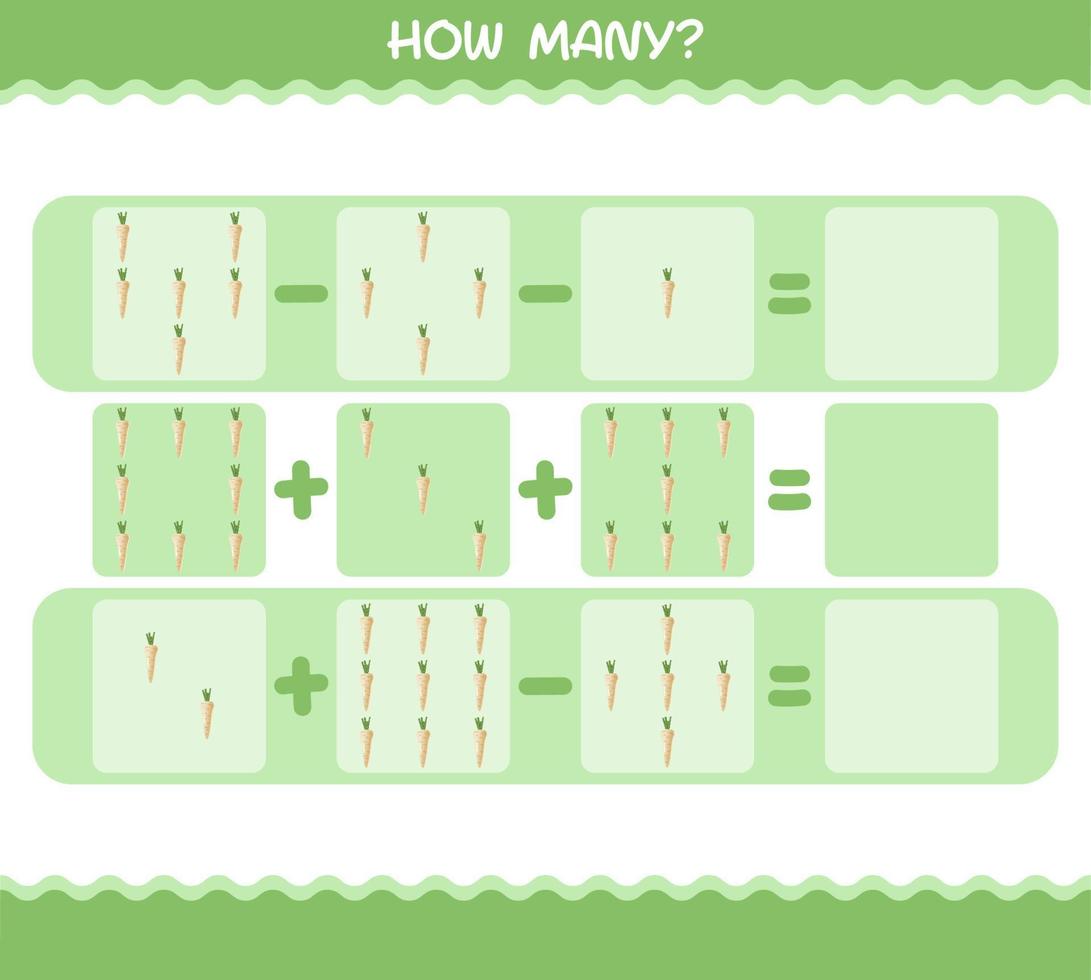combien de panais de bande dessinée. jeu de comptage. jeu éducatif pour les enfants d'âge préscolaire et les tout-petits vecteur