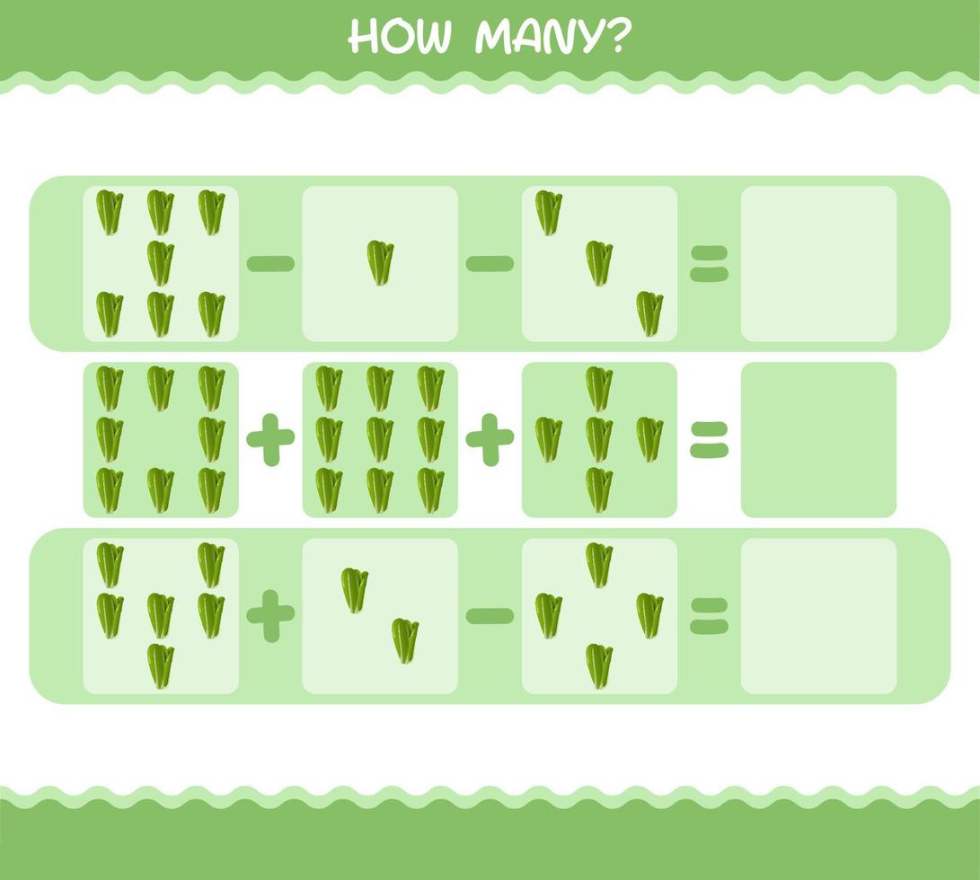 combien de laitue de bande dessinée. jeu de comptage. jeu éducatif pour les enfants d'âge préscolaire et les tout-petits vecteur