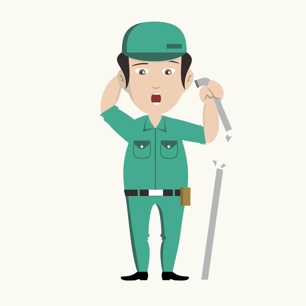 personnage d'illustration plombier professionnel émotions de dessin animé et une boîte à outils dans l'autre main vecteur