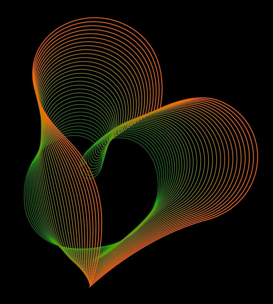 cœur de nombreuses lignes colorées. rayures coeur abstraites sur fond noir. dessin au trait créatif. illustration vectorielle. éléments de conception créés à l'aide de l'outil de fusion. vecteur