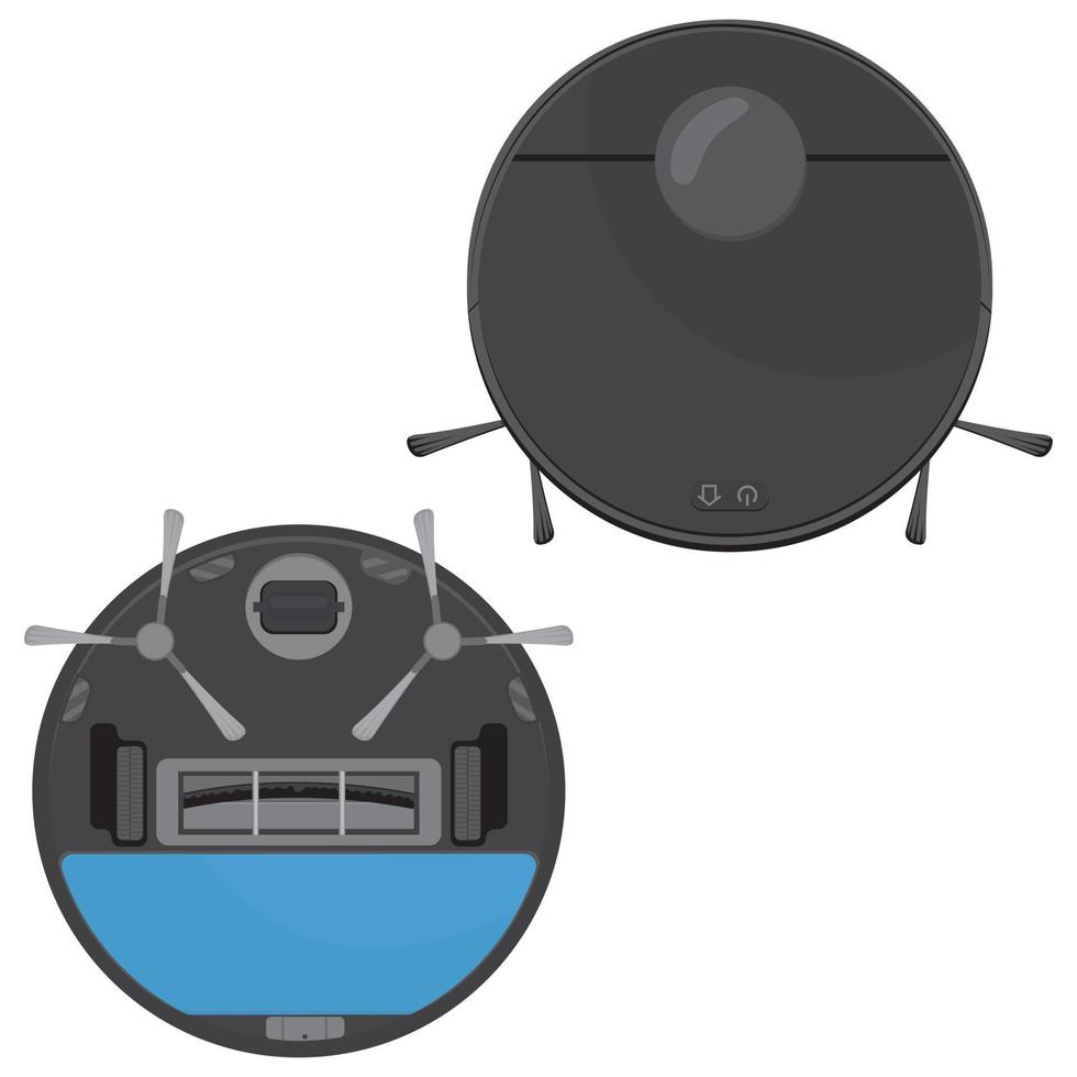 robot aspirateur noir de différents côtés, illustration de vecteur de couleur isolé sur fond blanc