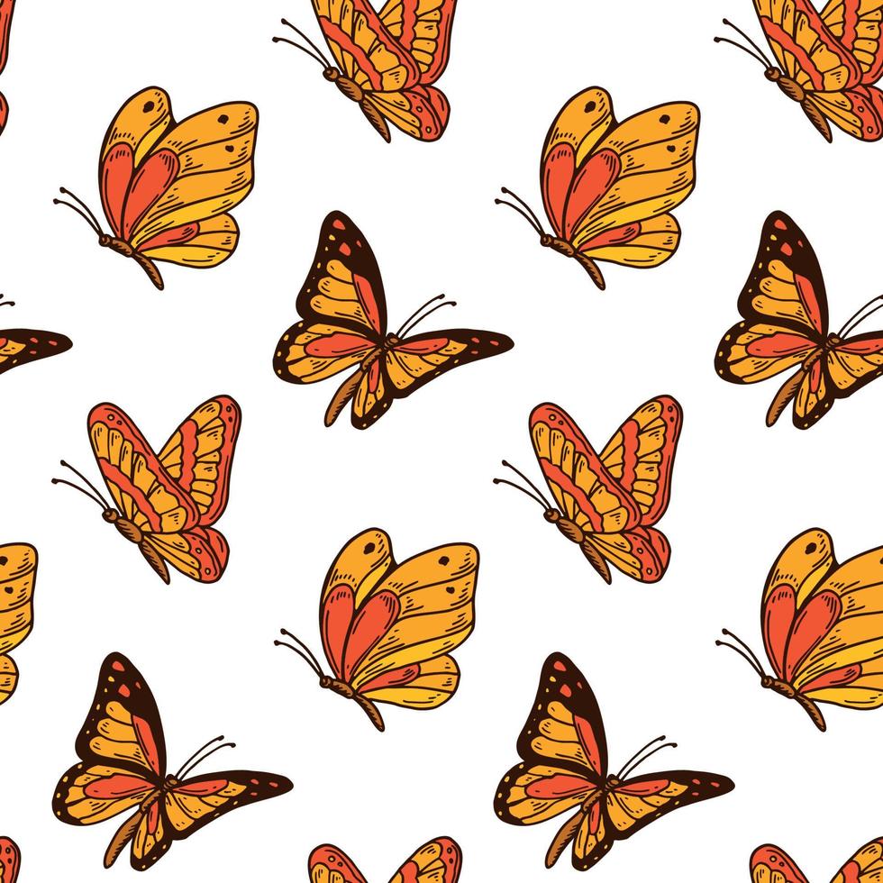 modèle sans couture de papillon coloré. conception d'été. illustration vectorielle dessinés à la main vecteur