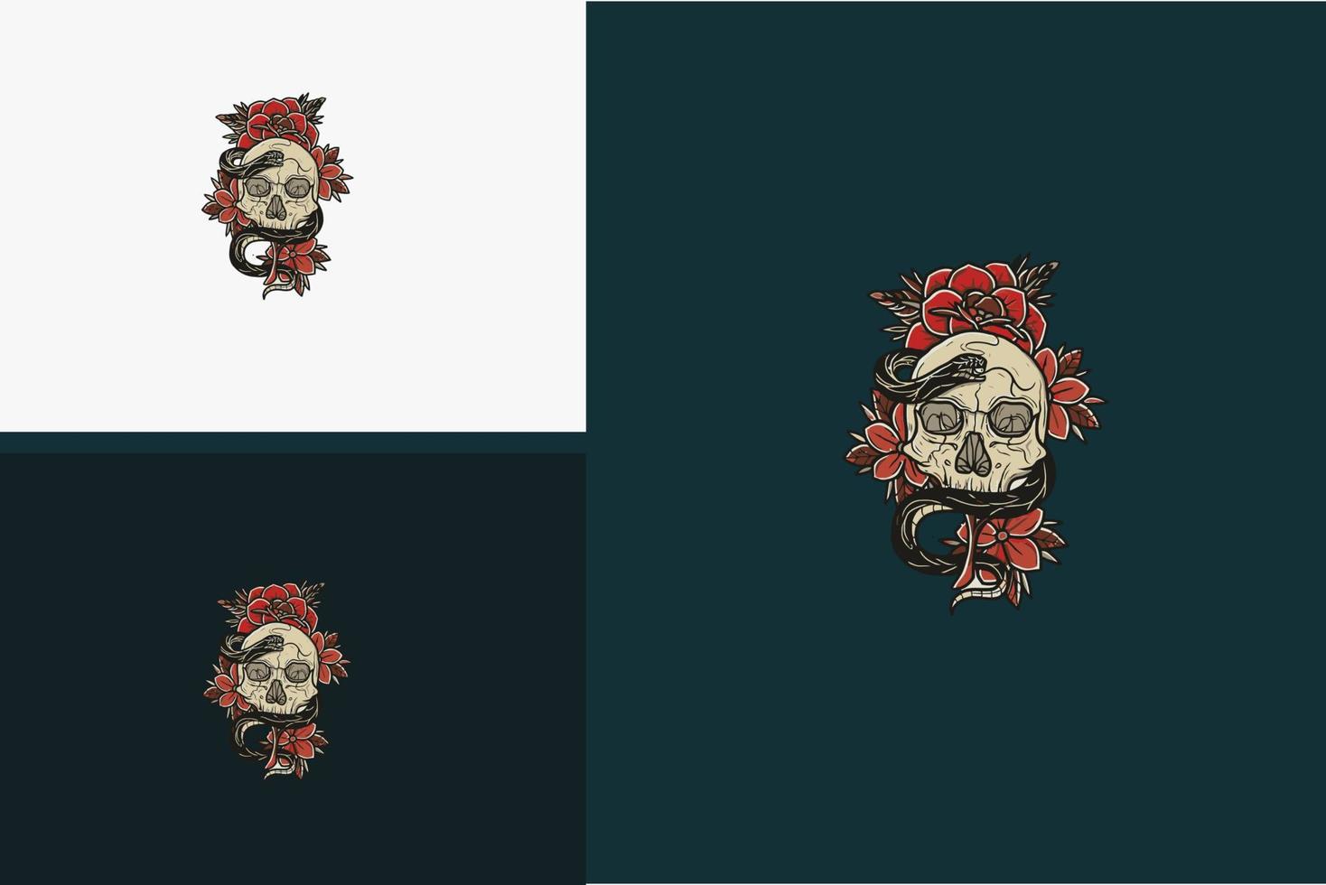 création de logo de crâne de tête et vecteur de rose rouge