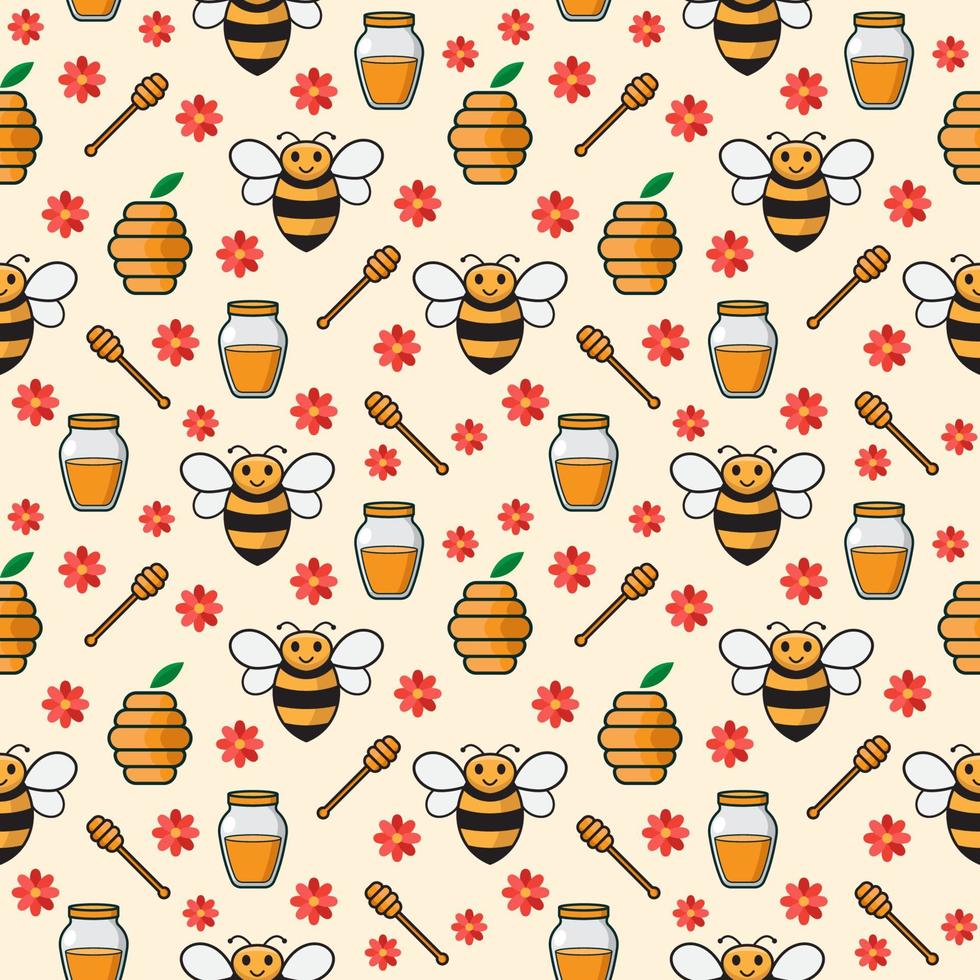 illustration vectorielle de dessin animé mignon abeille modèle sans couture vecteur