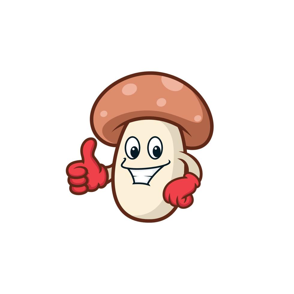 mignon, champignon, pouce haut, dessin animé, mascotte, illustration vecteur