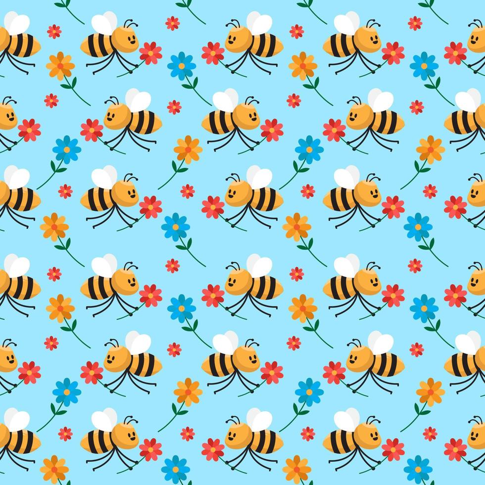 illustration vectorielle de dessin animé mignon abeille modèle sans couture vecteur