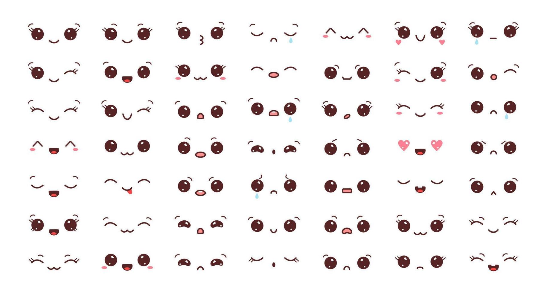 grand ensemble de visages kawaii. collection d'yeux et de bouches kawaii avec différentes émotions. illustration vectorielle isolée sur fond blanc vecteur