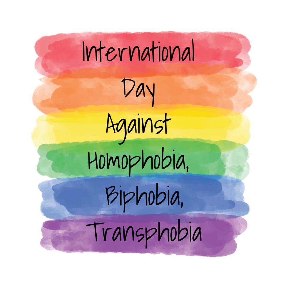 Journée internationale contre l'homophobie, la biphobie et la transphobie le 17 mai. bannière, carte de voeux avec des rayures texturées à l'aquarelle arc-en-ciel de vecteur coloré dans la couleur de la communauté lgbt.