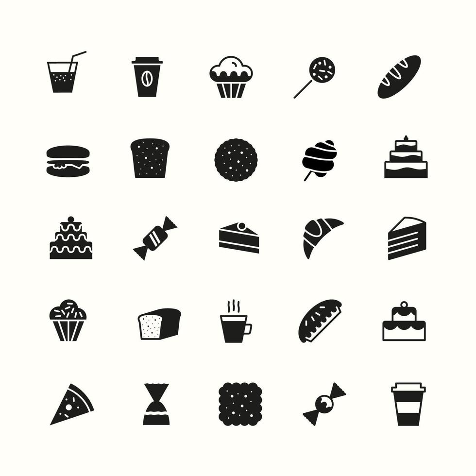 icônes de boulangerie simples définies couleur noire de style plat vecteur