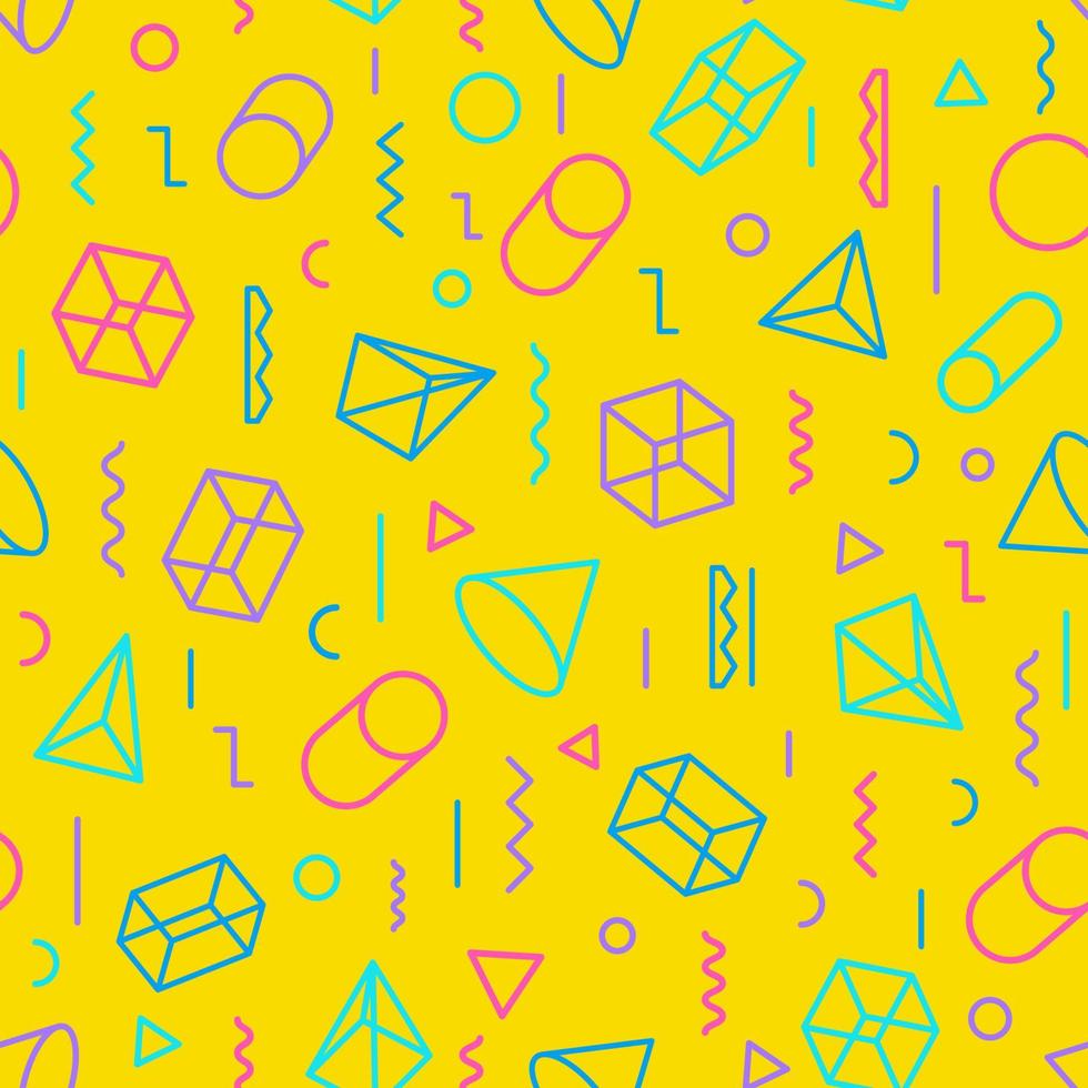 motif géométrique composé de formes et de lignes de style de couleur sur fond jaune pour brochure, dépliant vecteur