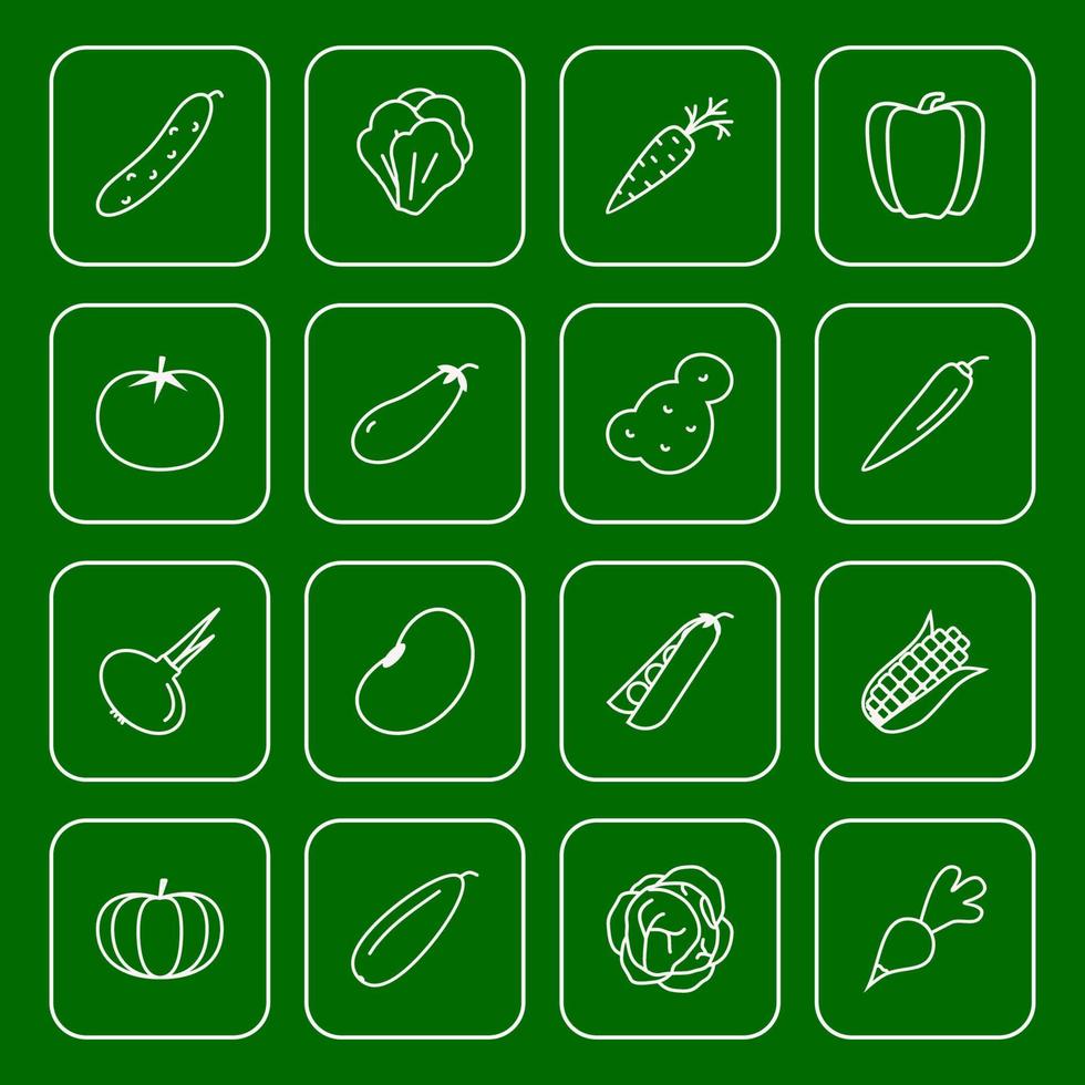 vecteur, légume, icône, ensemble, isolé, sur, arrière-plan vert vecteur