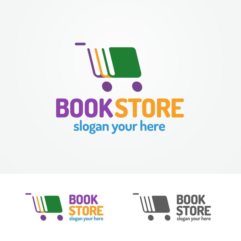 ensemble de logo de librairie composé de livres et d'un chariot vecteur