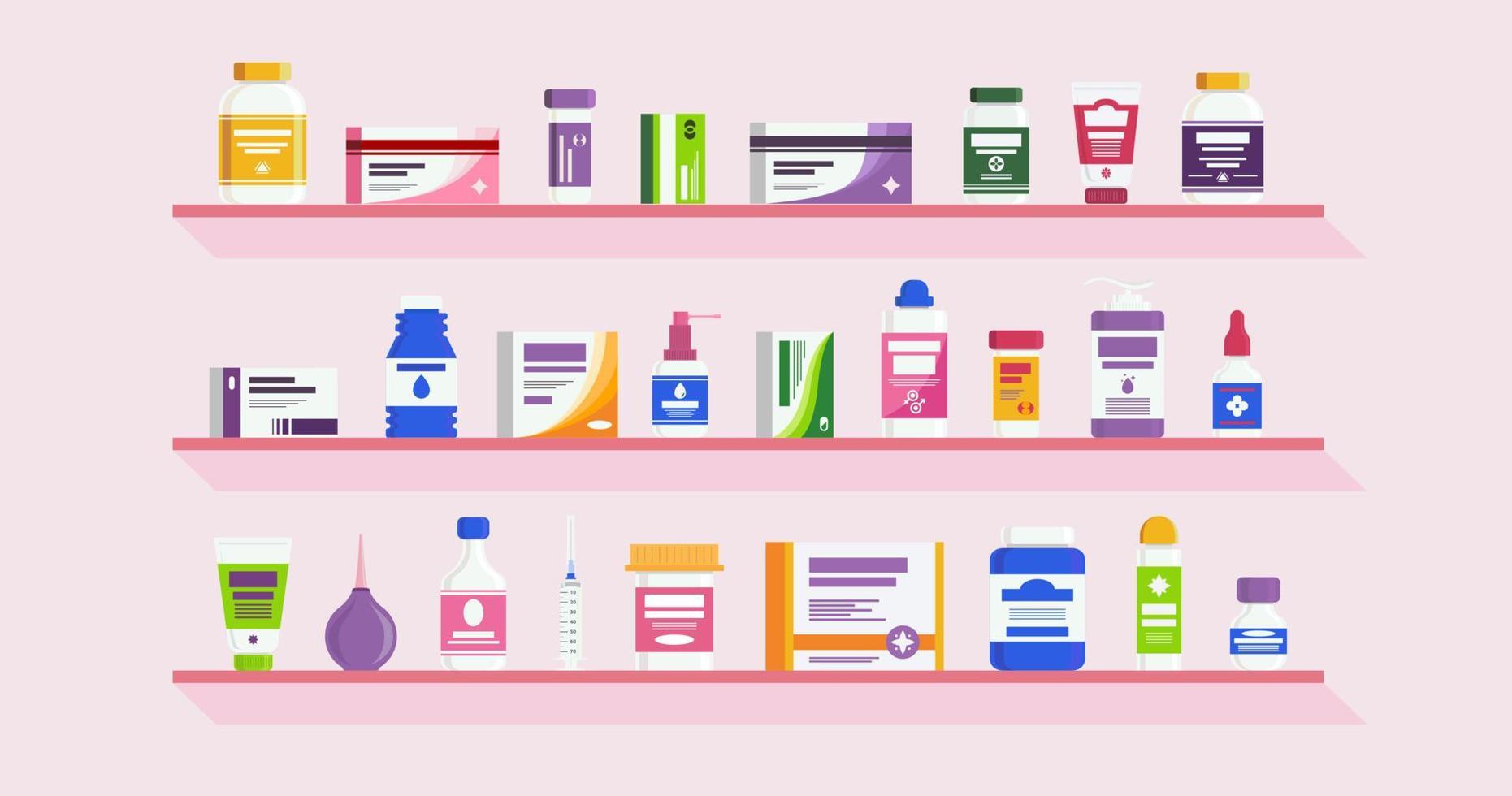 étagères de pharmacie avec des bouteilles de vitamines vecteur