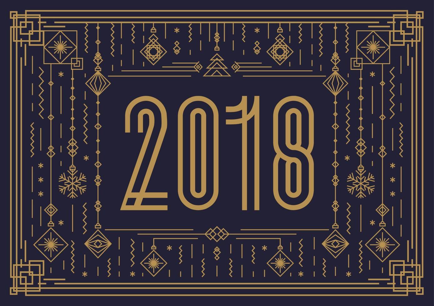 modèle de carte de joyeux noël avec signe 2018 et nouvel an jouet or style art déco vecteur