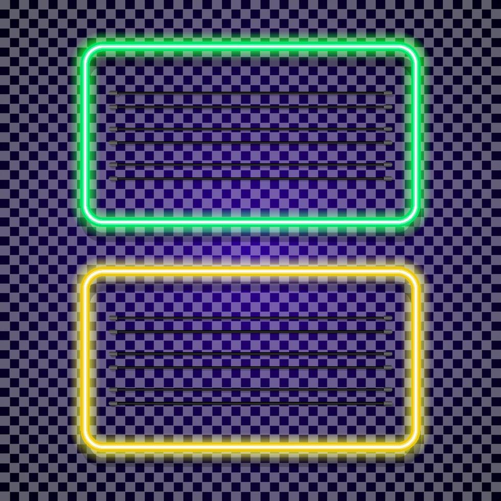 les cadres horizontaux au néon définissent la couleur verte et jaune sur fond transparent vecteur