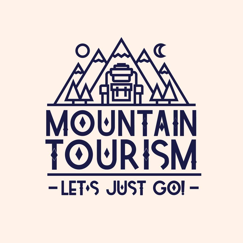 carte de camping d'été de tourisme de montagne avec paysage composé de montagnes, d'arbres et de sac à dos vecteur