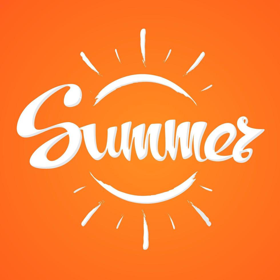carte d'été avec soleil sur fond orange vecteur