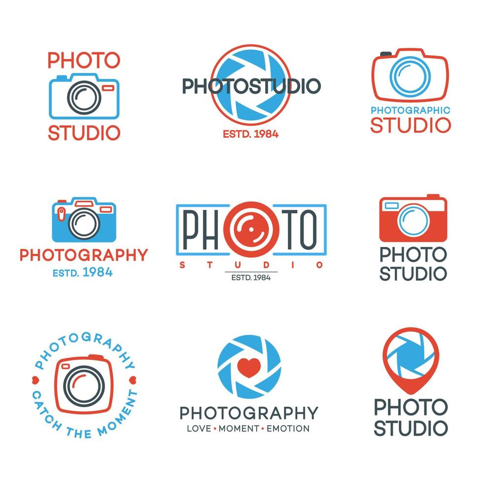 ensemble de logo de photographie et de couleur d'étiquette de studio photo. éléments de design vectoriel, enseignes commerciales, logos, identité, étiquettes, badges et autres objets de marque pour votre entreprise. illustration vectorielle vecteur