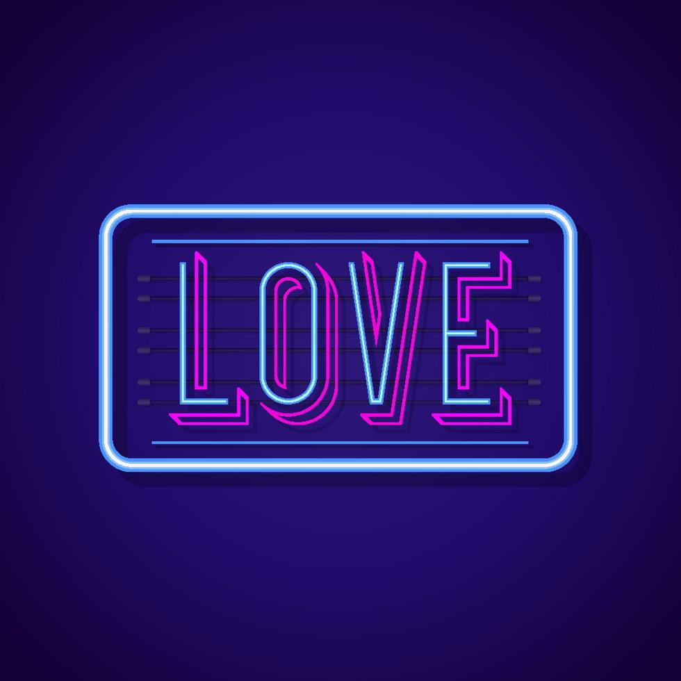 signe d'amour style néon avec cadre lumineux coloré sur fond cyan pour sex-shop vecteur