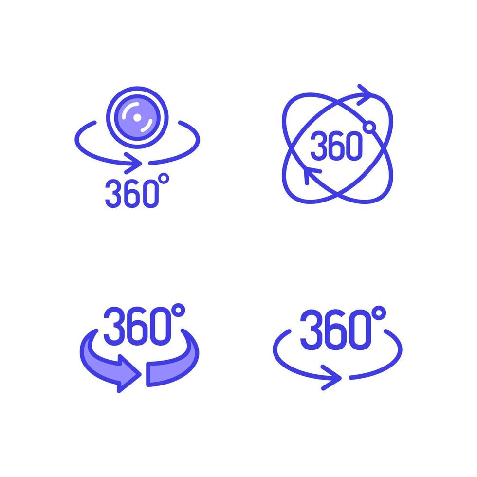 jeu d'icônes de vue vectorielle à 360 degrés vecteur