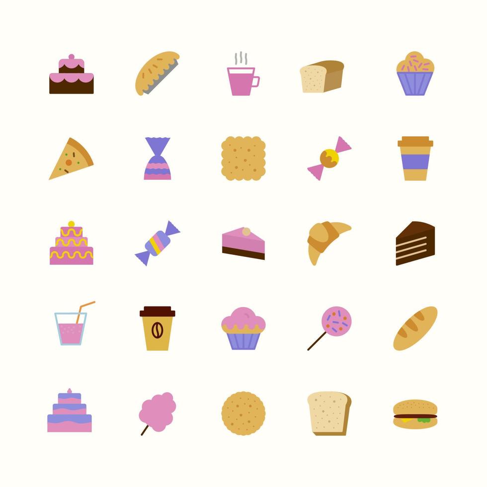 icônes vectorielles ensemble de style plat coloré de boulangerie vecteur