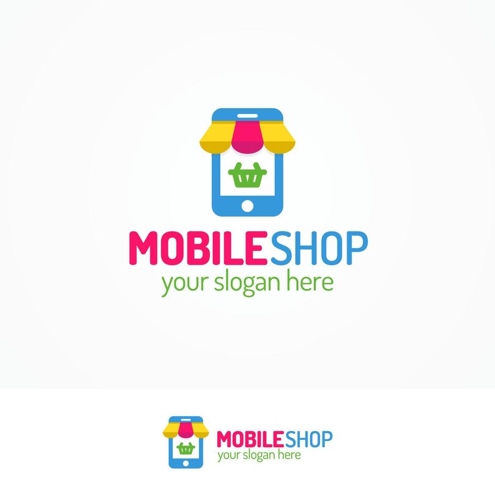 logo de boutique mobile serti de silhouette téléphone et panier vecteur