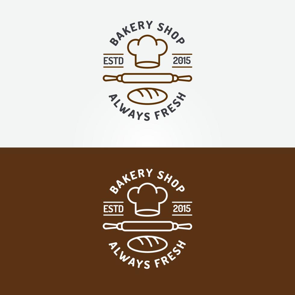 logo de boulangerie avec chapeau de chefs, piston et pain pour maison de pain vecteur
