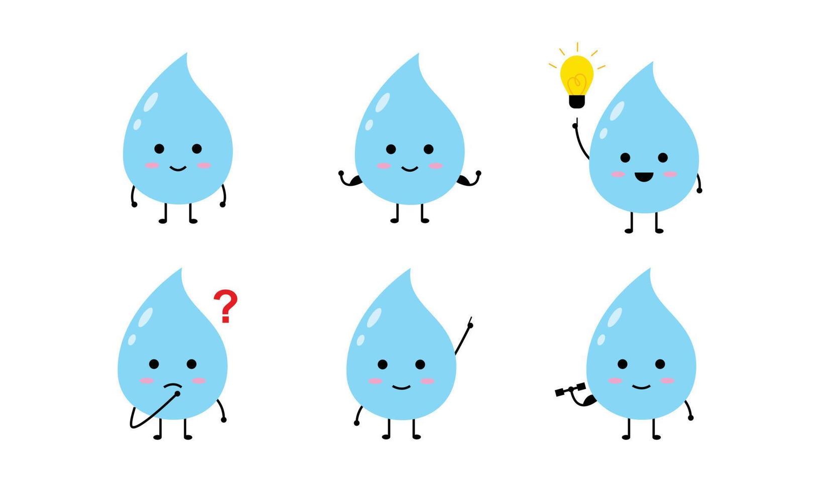 mignon personnage de goutte d'eau heureux. visage aqua heureux pour l'illustration de la mascotte. personnage de dessin animé mignon pour le concept de conception de logo vecteur