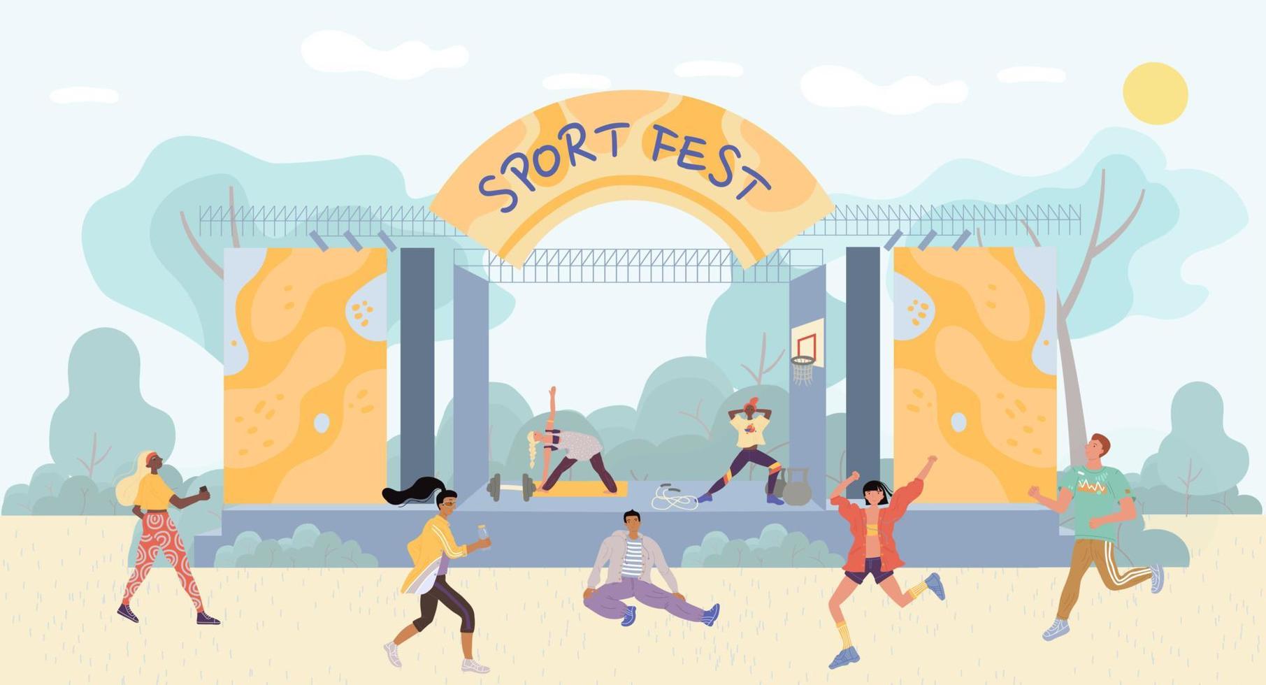 les gens apprécient les divertissements de la fête du sport en plein air vecteur