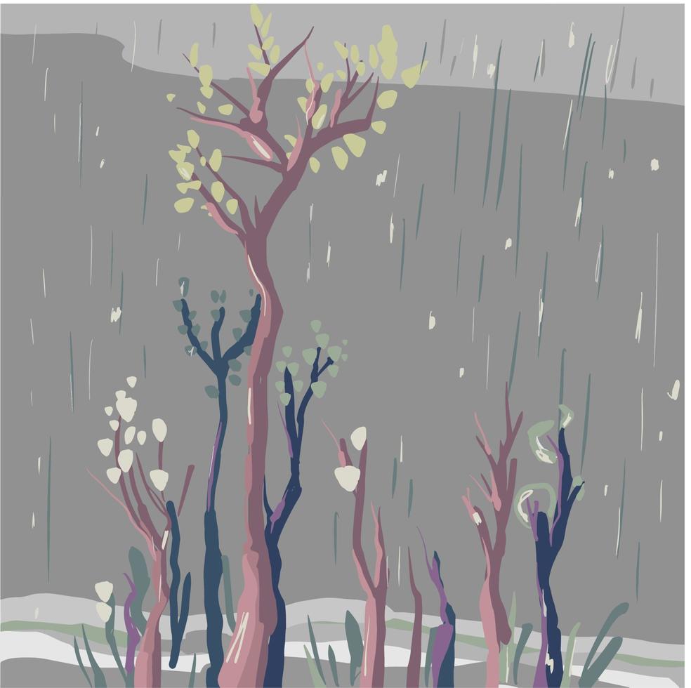 pluie dans l'illustration de la forêt vecteur