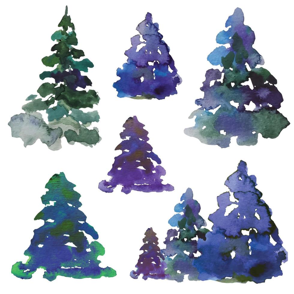 ensemble de conifères, pins, sapins, cèdre, sapin, illustration aquarelle vecteur