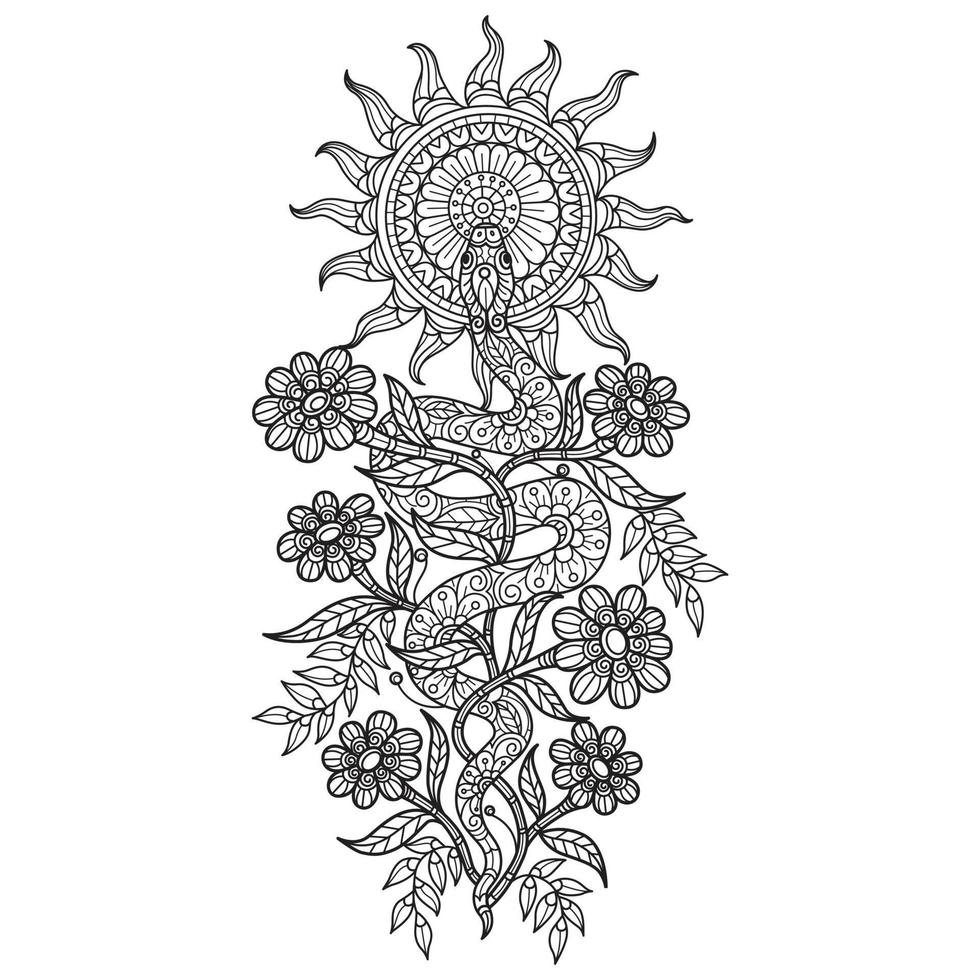 perroquet et fleurs dessinés à la main pour un livre de coloriage pour  adultes 2815072 Art vectoriel chez Vecteezy