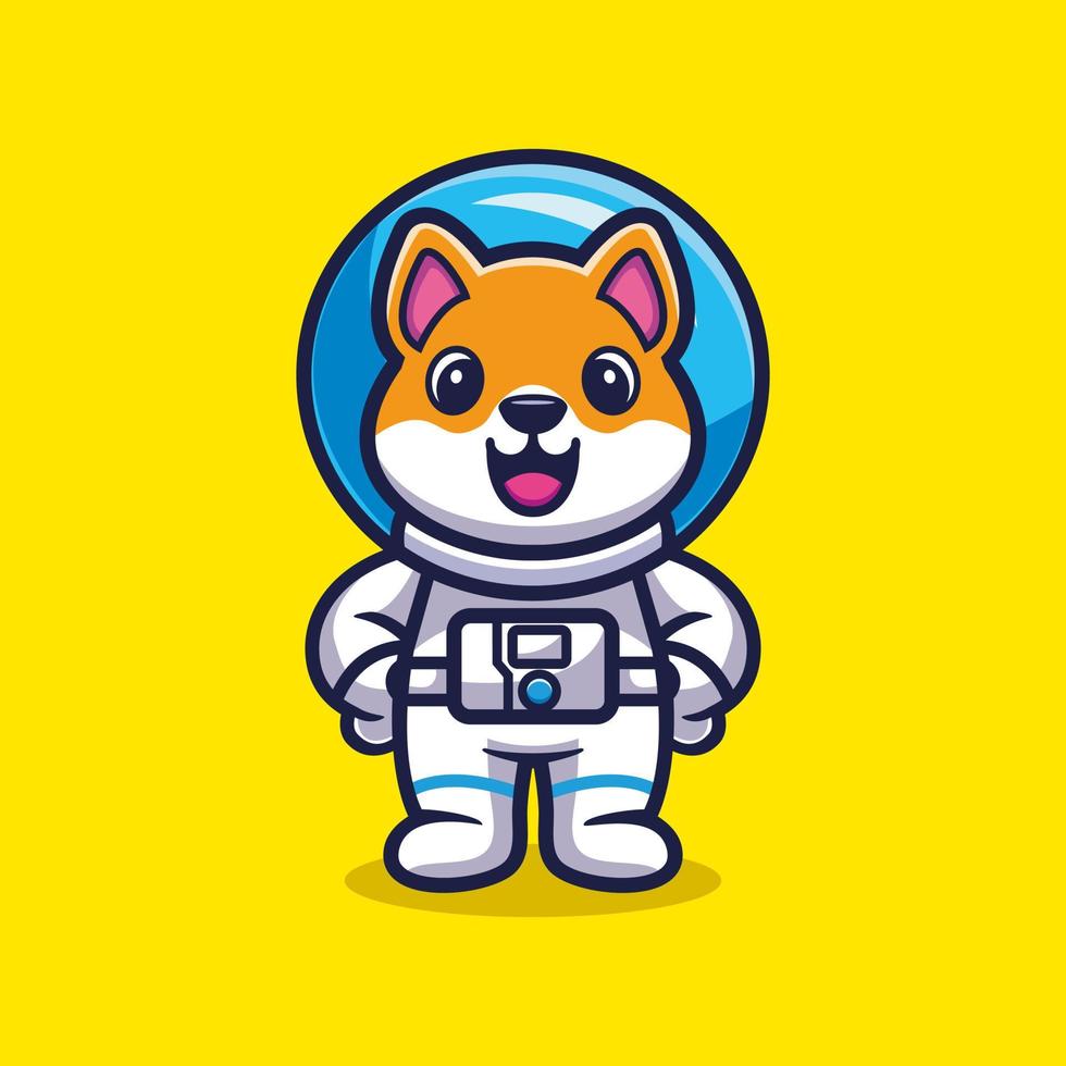 mignon shiba inu chien astronaute debout vecteur de dessin animé, concept de science animale isolé vecteur premium