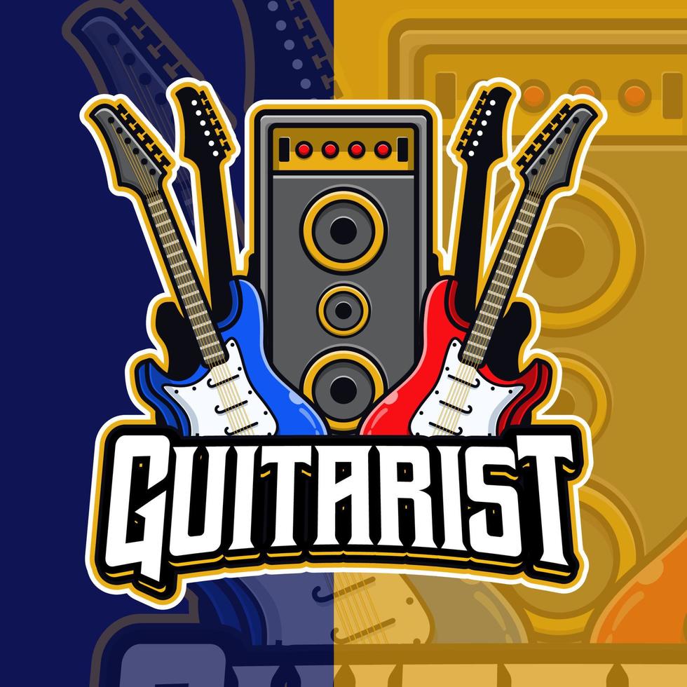 modèle de logo de mascotte de musique de guitare vecteur