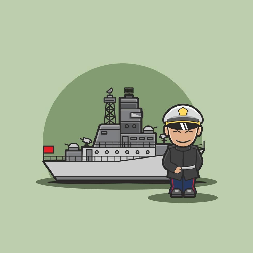 navire de véhicule militaire mignon emblématique avec soldat vecteur