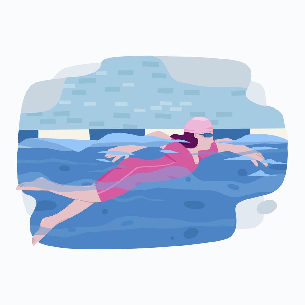 une femme nage dans la piscine vecteur